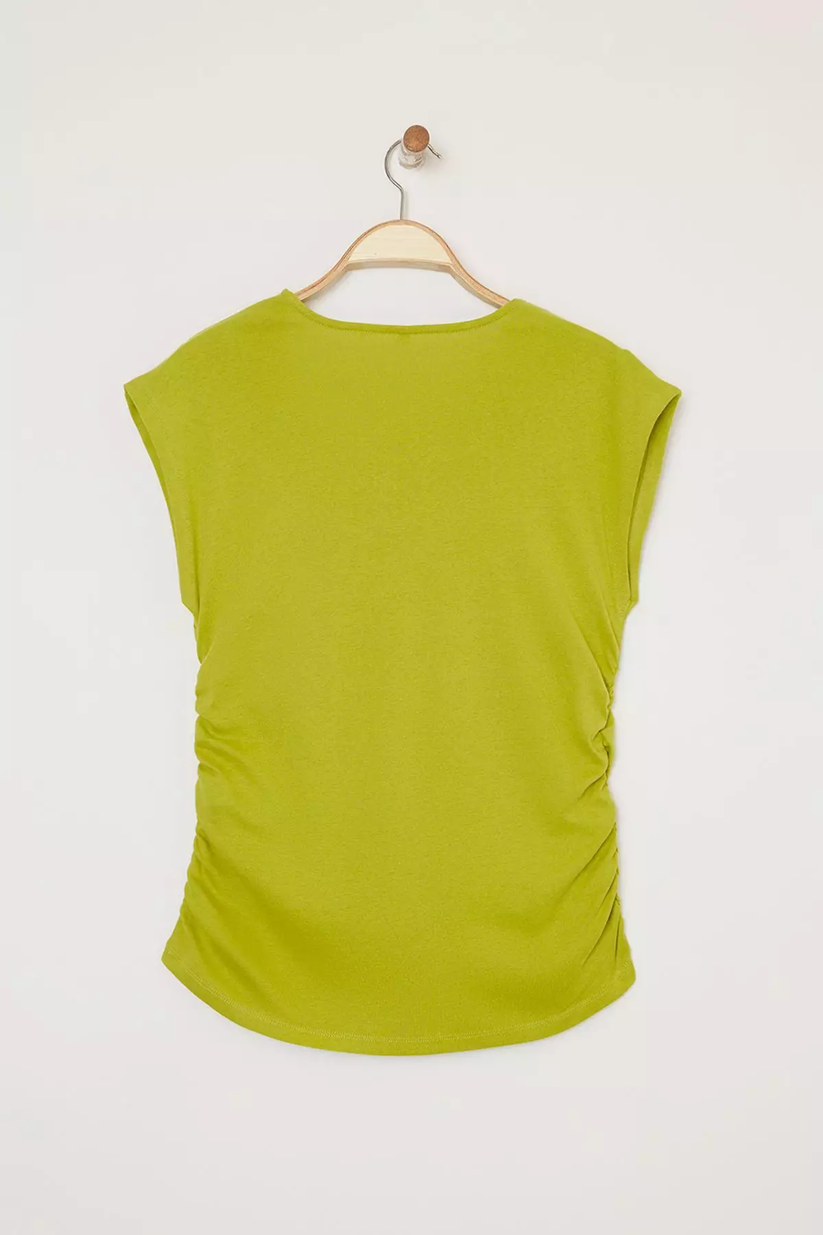 Oil Green Soft Fabric Asymmetrical Collar 100% Cotton Knitted Plus Size Blouse TBBSS25AF00002