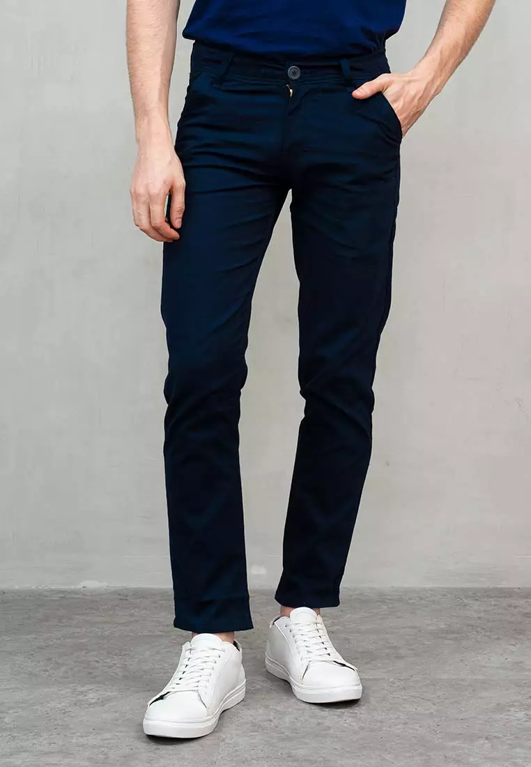 Celana Panjang chino slim fit navy blue chino pants bahan stretch