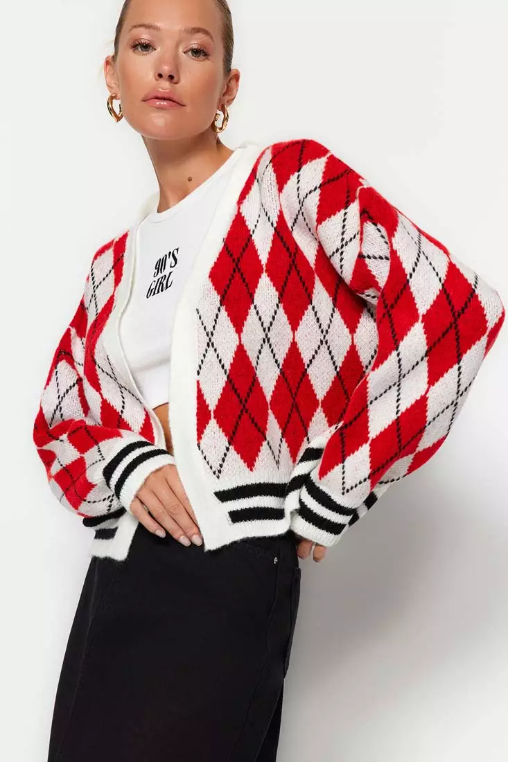 Buy Trendyol Diamond Patterned Cardigan 2024 Online ZALORA Singapore