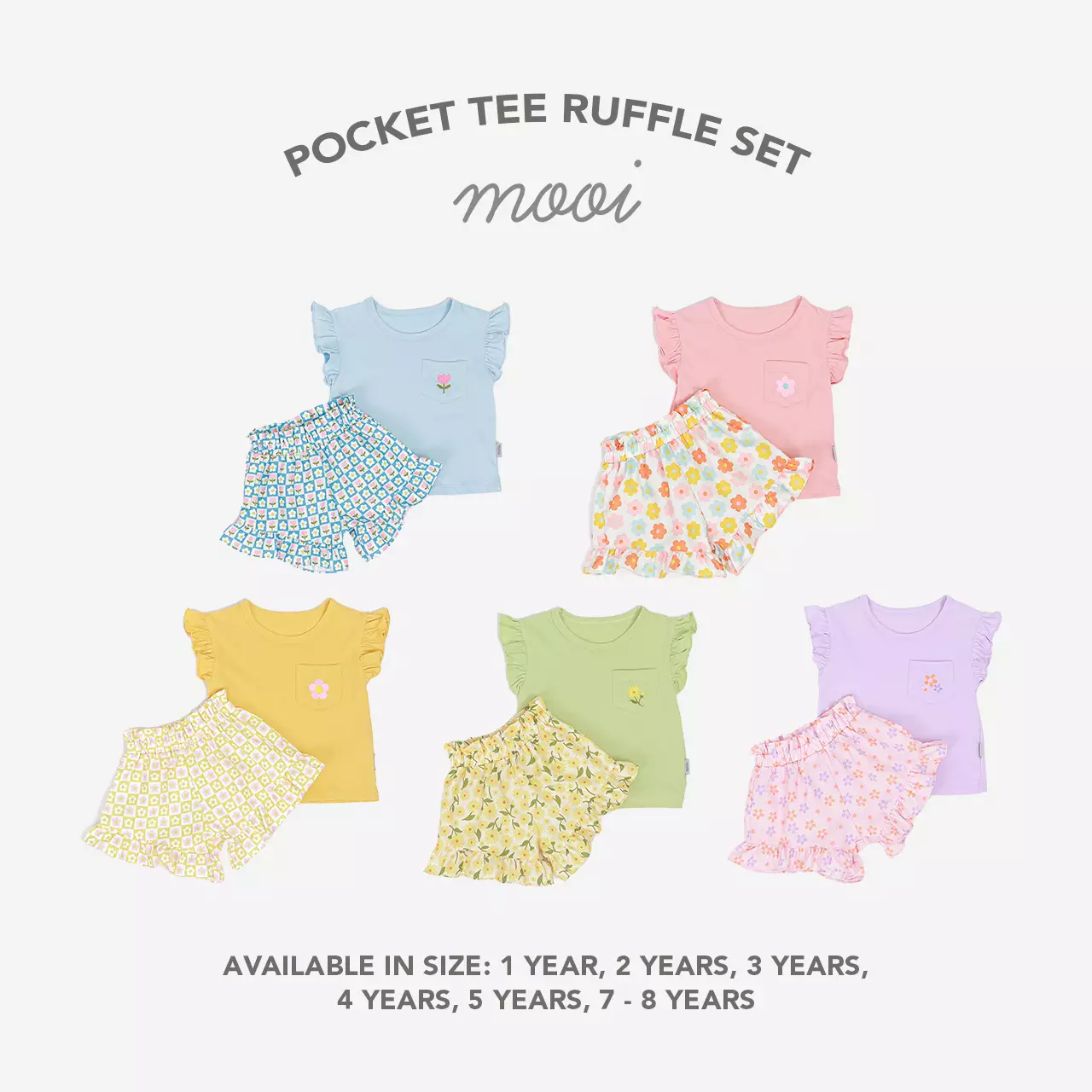 Mooi Setelan Anak Perempuan Ruffle Pocket Tee - Light Blue