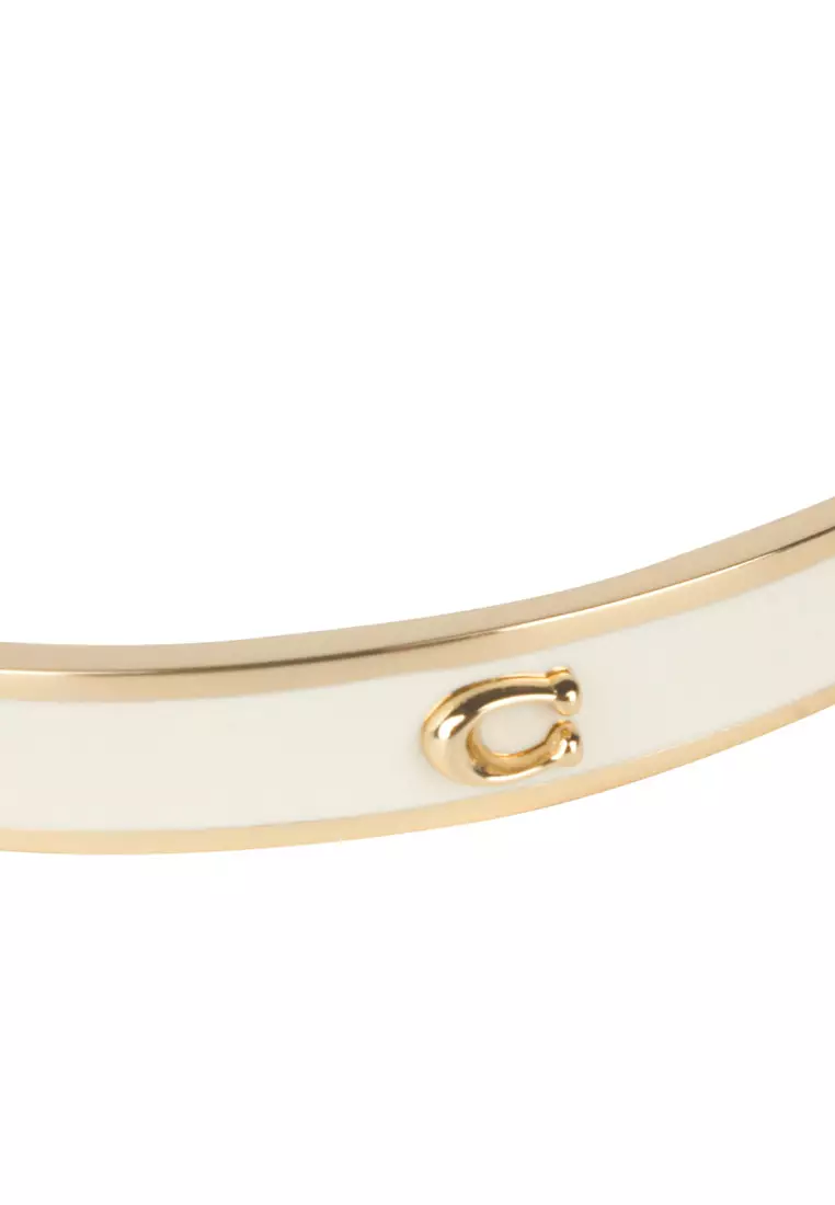Signature Enamel Bangle Bracelet in White/Gold 422719