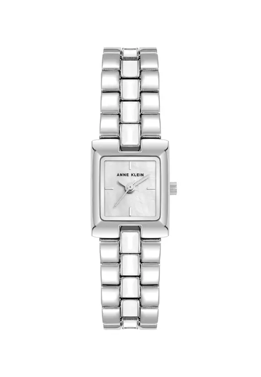 Anne Klein  AK5121WTSV0000 Silver Tone Rectangle Watch with White Mother of Pearl Dial and Silver Bezel