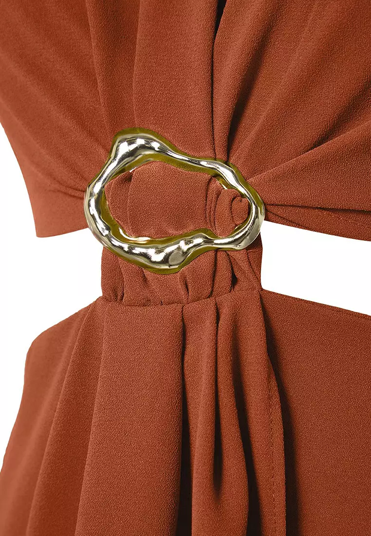 Maxi Woven Crepe Dress with Tile A Cut Cut Out and Accessory Detail TWOSS25EL00017