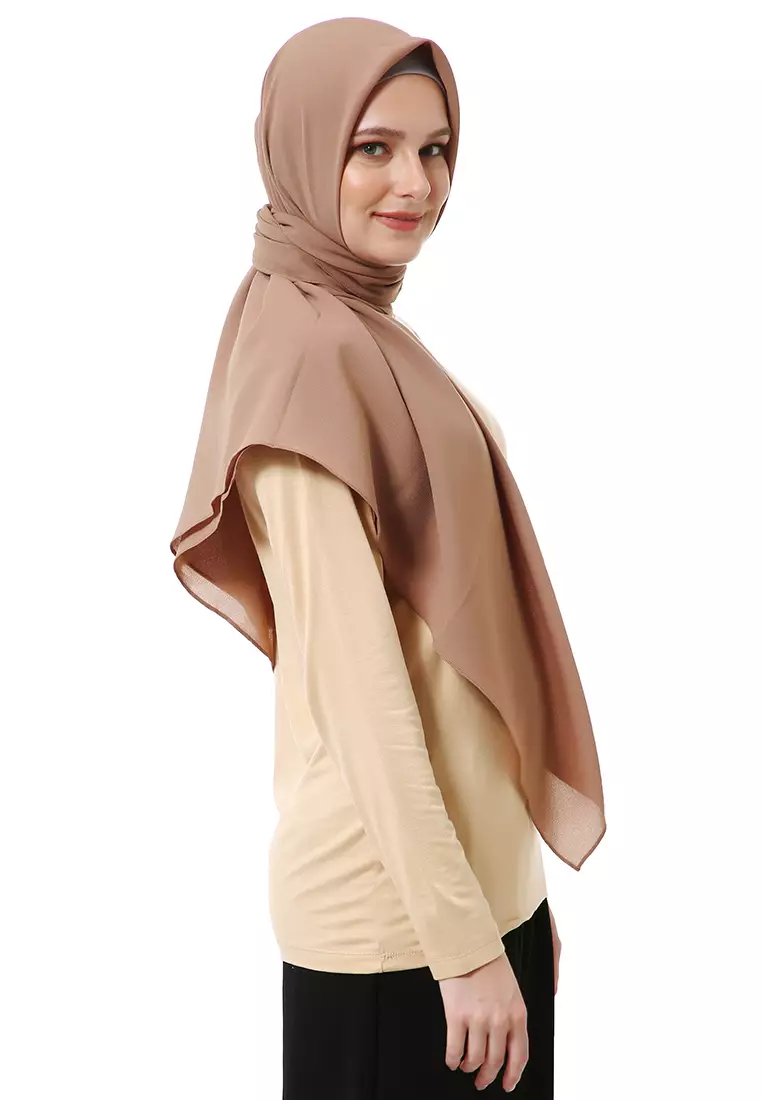 Afshin Jilbab Wanita Segiempat Motif Polos Premium Muslimah - Khaki