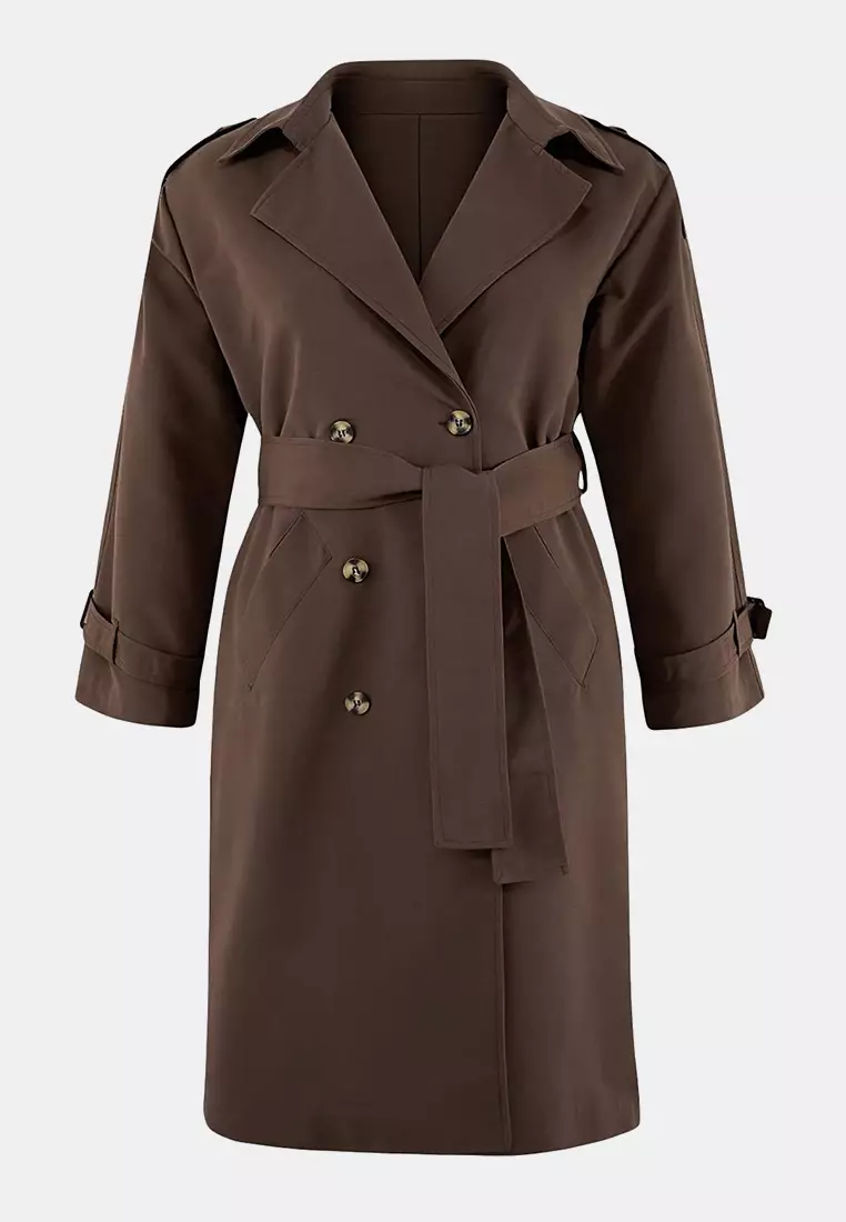 Buy Trendyol Brown Long Oversize Plus Size Trench Coat