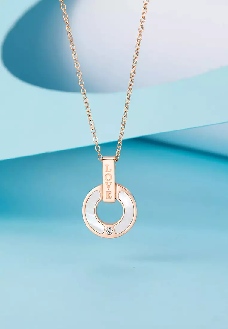 Genuine Single Diamond Set MOP Shell Pillar of Love Necklace Rose Gold Titanium