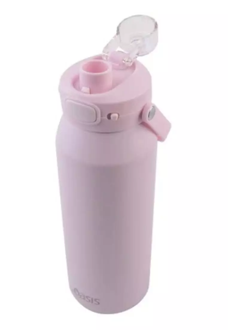 Oasis Ceramic Stainless Steel Triple Wall Capri Quick Release Drink Bottle 1L - Pink Lemonade