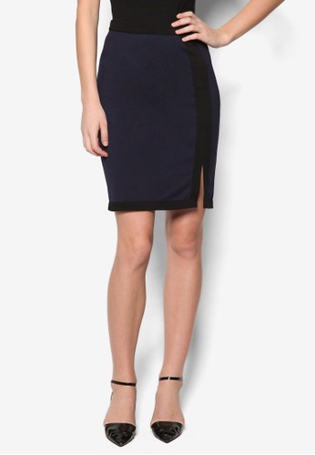 Collection Contrast Slit Midi Skirt, 服飾, 及zalora taiwan 時尚購物網膝裙