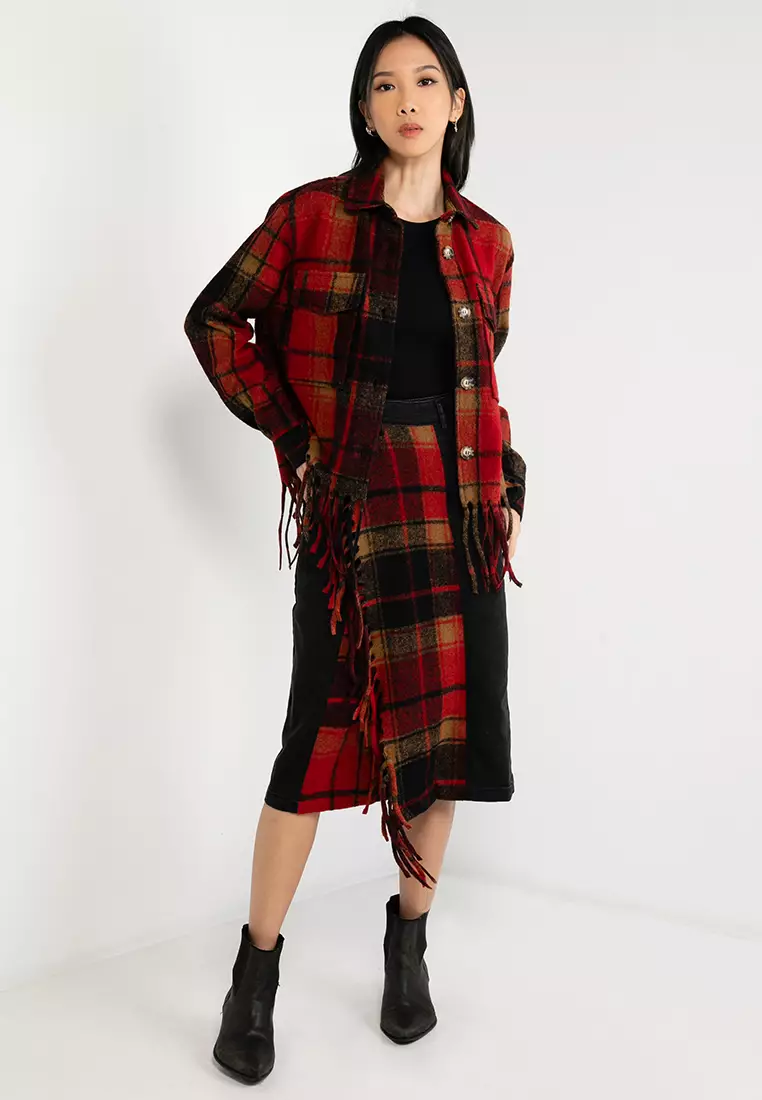 Red and black sale plaid wool jacket