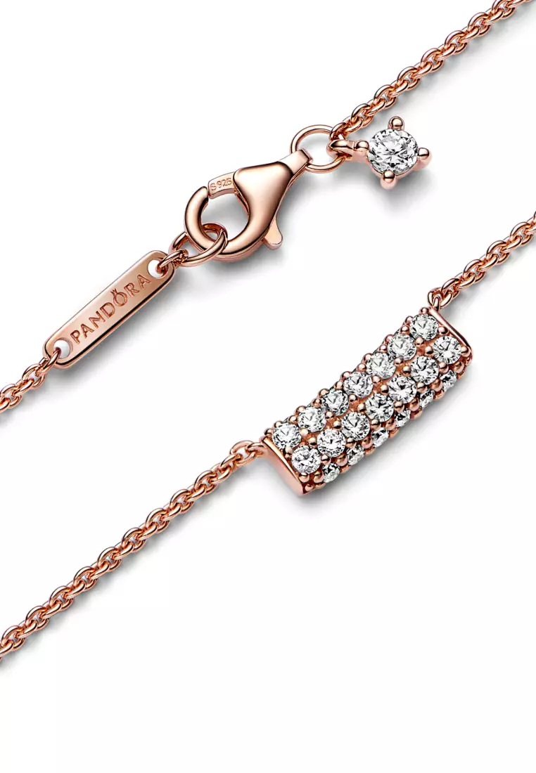 Pandora 14k Rose Gold Plated Timeless Pavé Double-row Bar Collier Necklace (45cm)