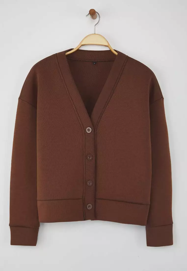 V-Neck Buttoned Knitted Sweatshirt