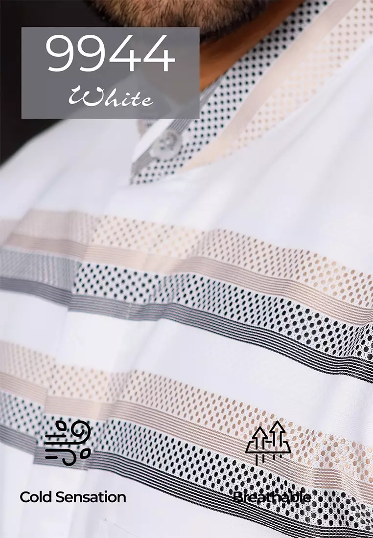 Casella Baju Koko Pria Lengan Panjang Premium Horizontal White | Koko Elegant Ismail Lengan Panjang 9944