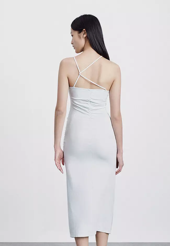 Ruched Split Hem Halter Dress