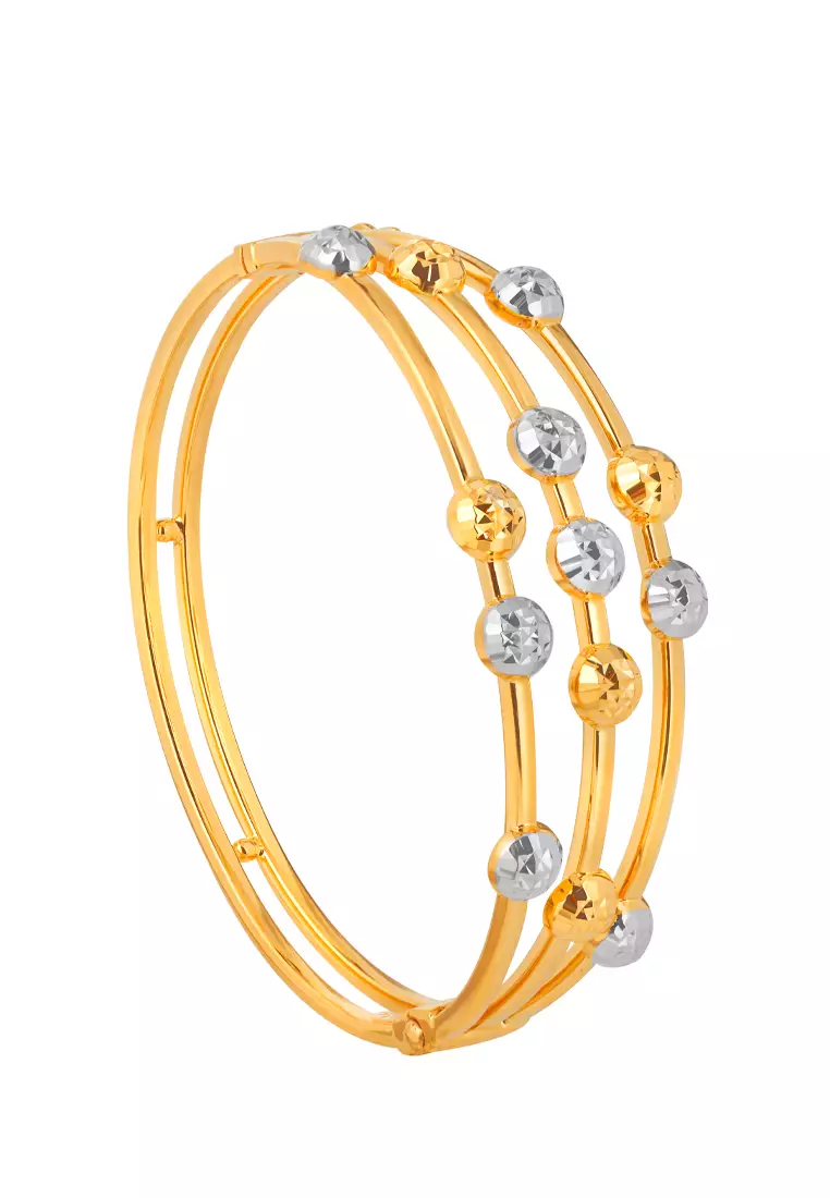 TOMEI Three Rows Laser Balls Bangle, Yellow Gold 916