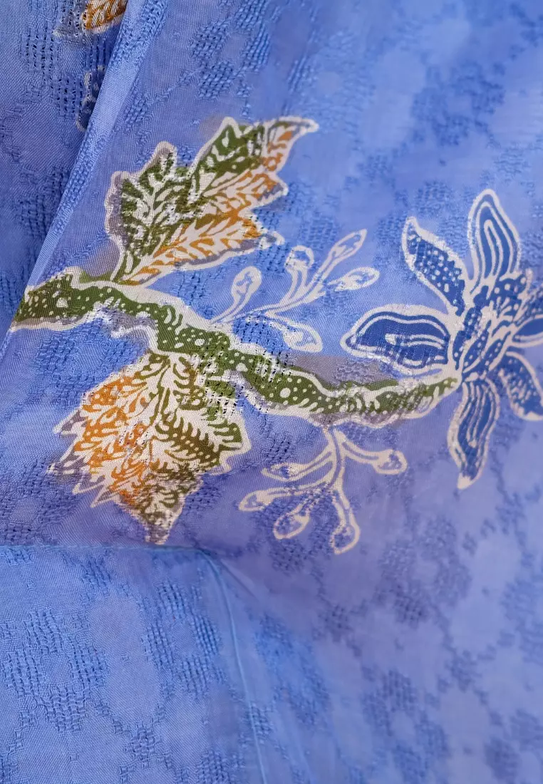 RINJANIE BATIK - Kaftan Batik Wanita - Kaftan Syariah - Biru - OOTD Lebaran - Batik Encim Peranakan Premium