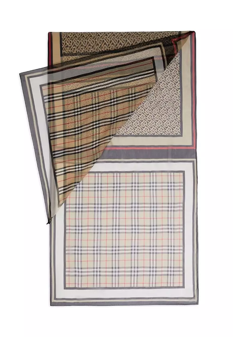 Montage Print Silk Chiffon Scarf in Archive Beige