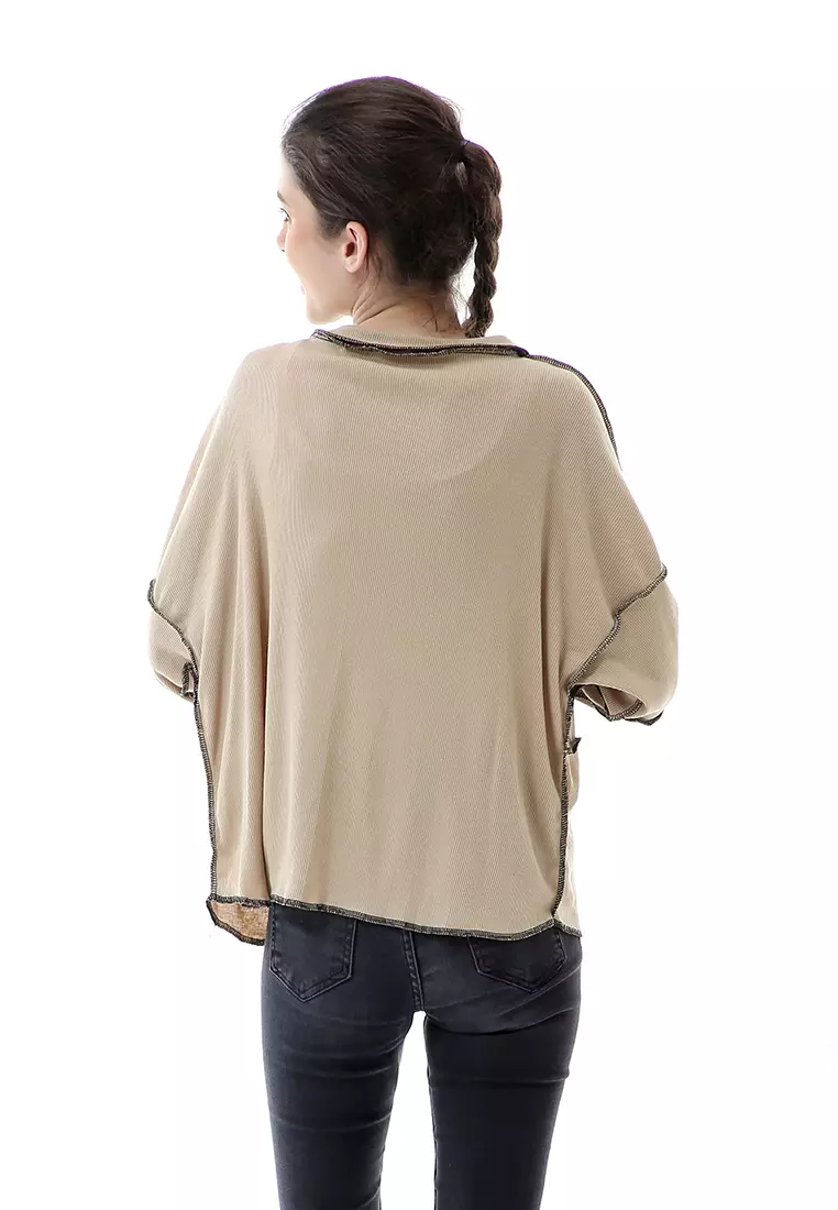 Veronica Blouse Terbalik Relaxed Motif Polos Long Sleeve Premium Quality - Cream