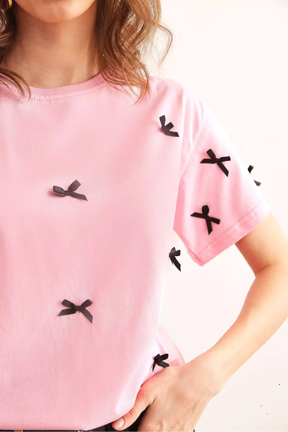 Bow Detailed Regular Fit Cotton T-Shirt