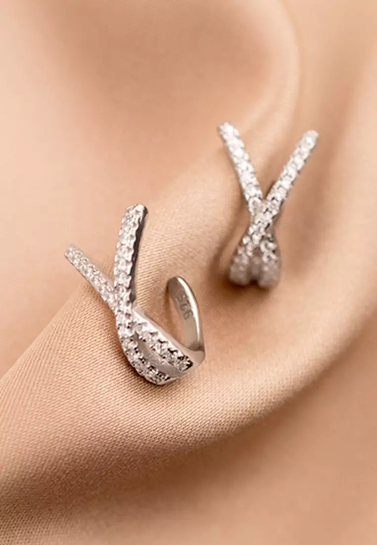 925 Silver Intersect Design Zircon Ear Cuff JW AR-G5564