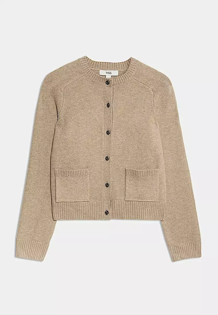 Air-Yarn Crew Neck Button Front Cropped Cardigan