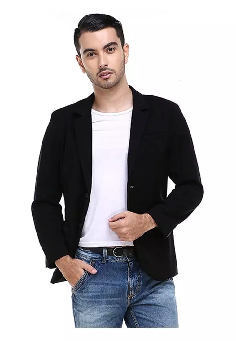 Woreq Suits Jas Blazer Pria Formal Resmi Two Button Model Slimfit Material Drill ORIGINAL - Black