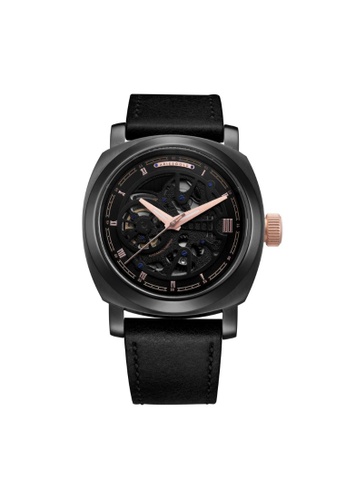 Aries Gold 黑色 Aries Gold Vanguard G 9025 BKRG-BKRG Black Leather Watch 3357FACC1A1E6BGS_1