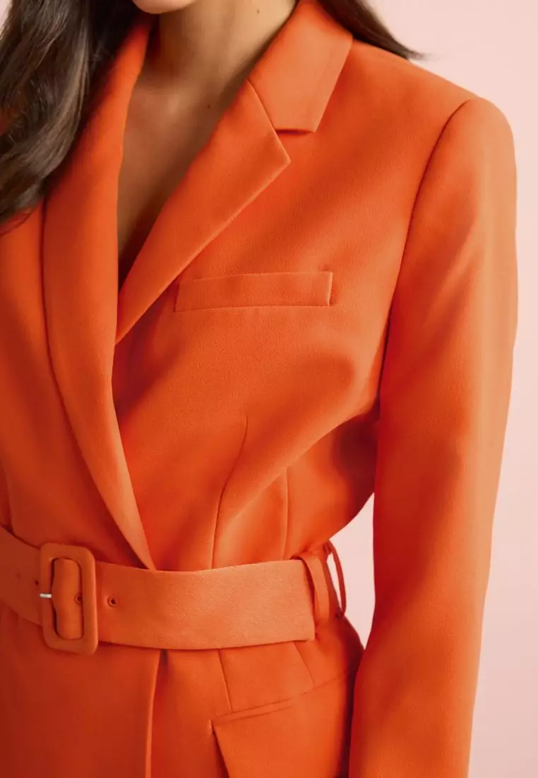 Orange belted 2025 blazer dress