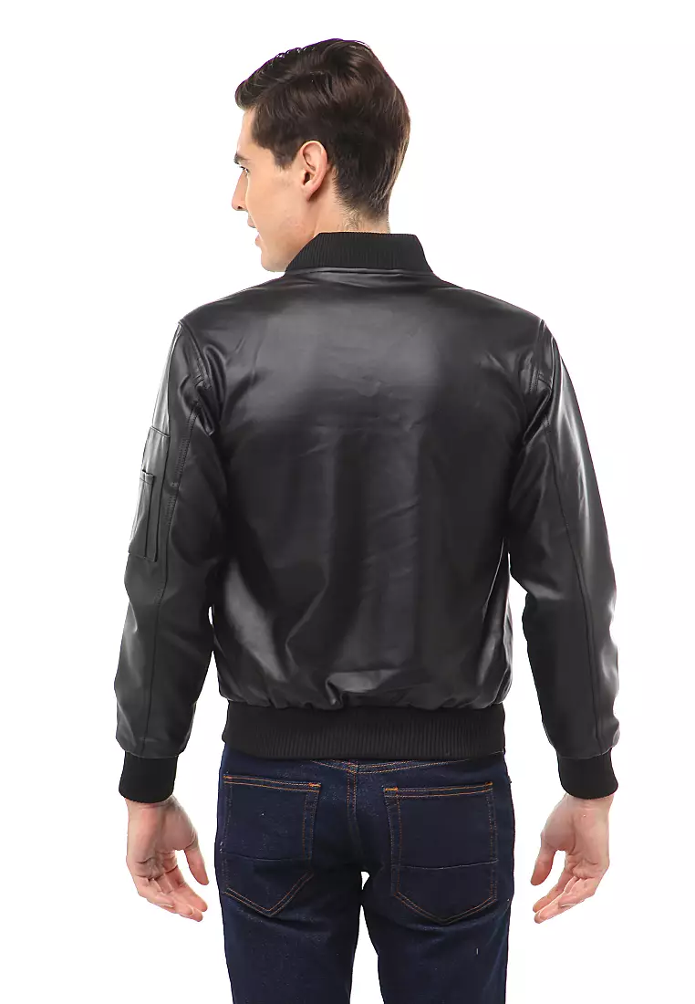 Halbert Outerwear Jaket Kulit Pria Simple Design Material Leather ORIGINAL - Black