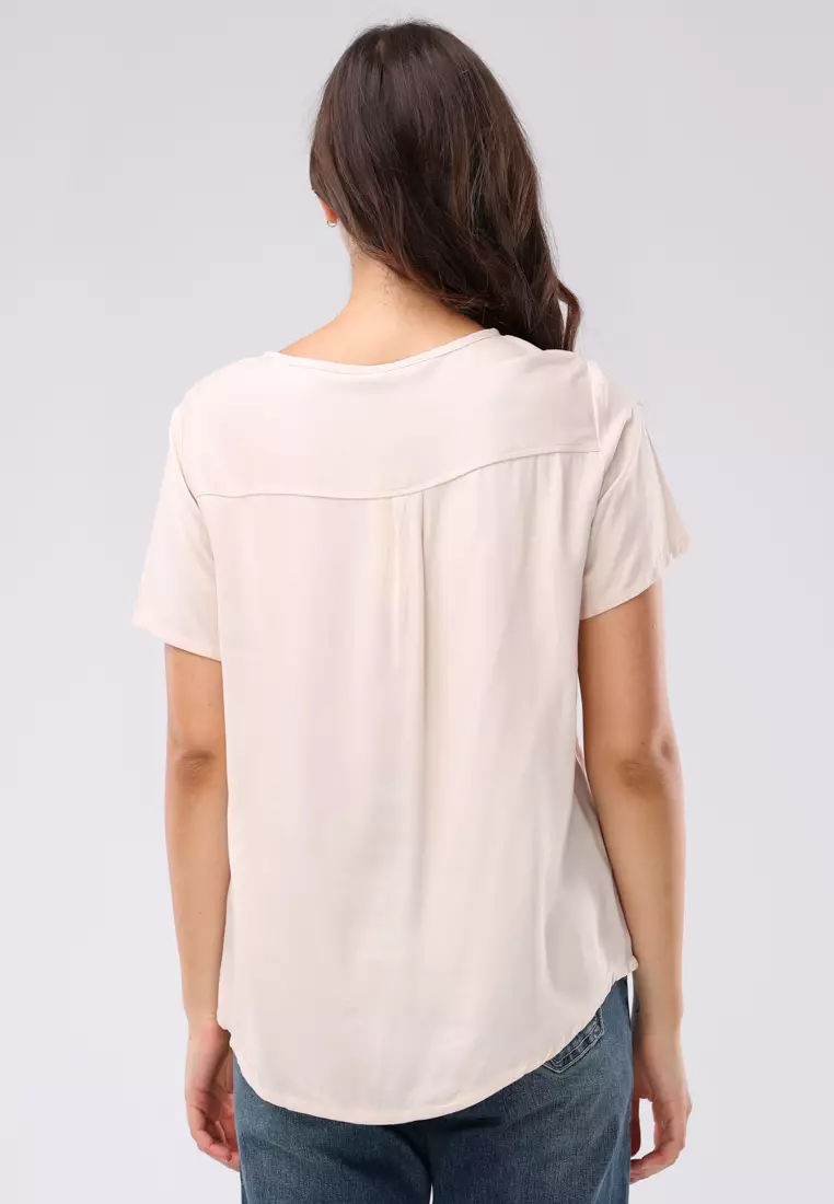 Plain Single Bold Twill Short Sleeves Blouse