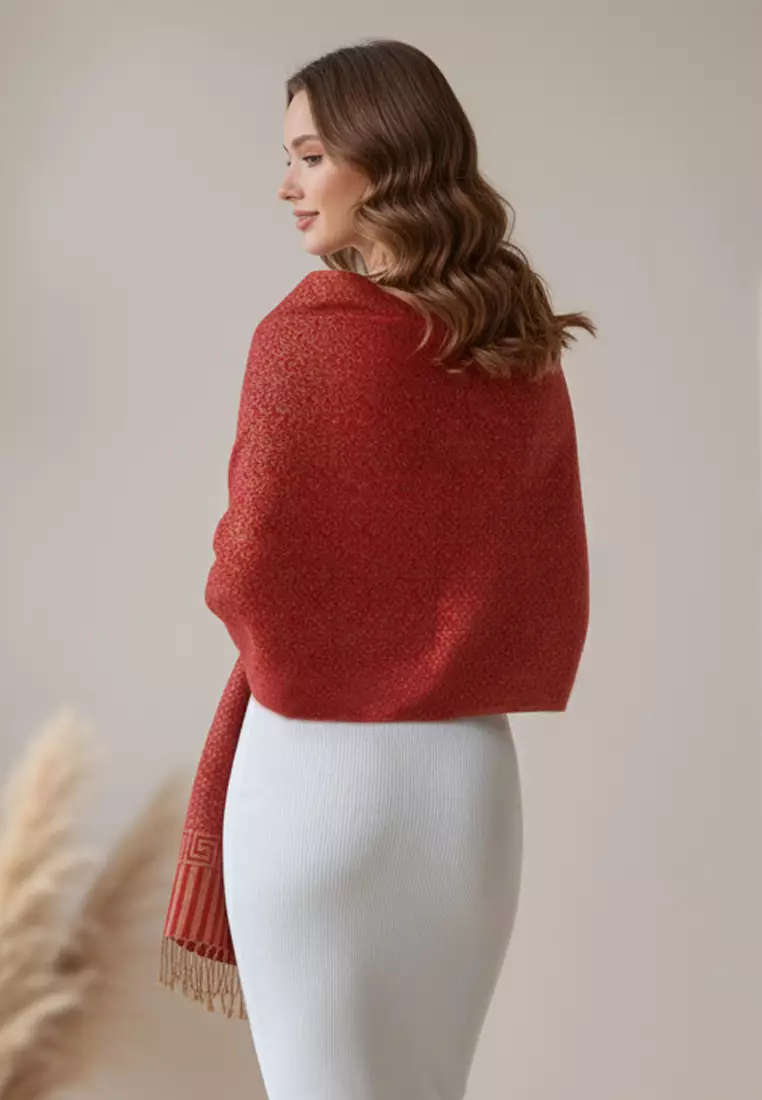 Aksesoris Syal Wanita Reversible Viscose Small Floral Pattern Pashmina Shawl Syal Wanita Red