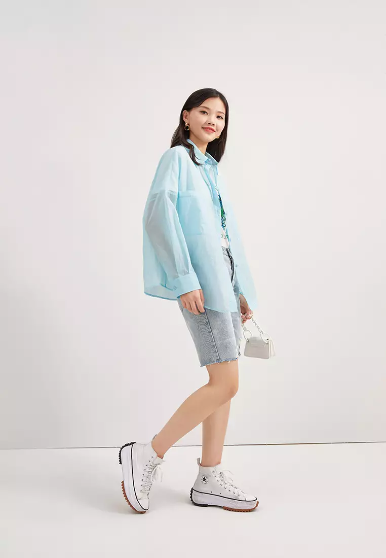 Loose Fit Semi Sheer Button Blouse