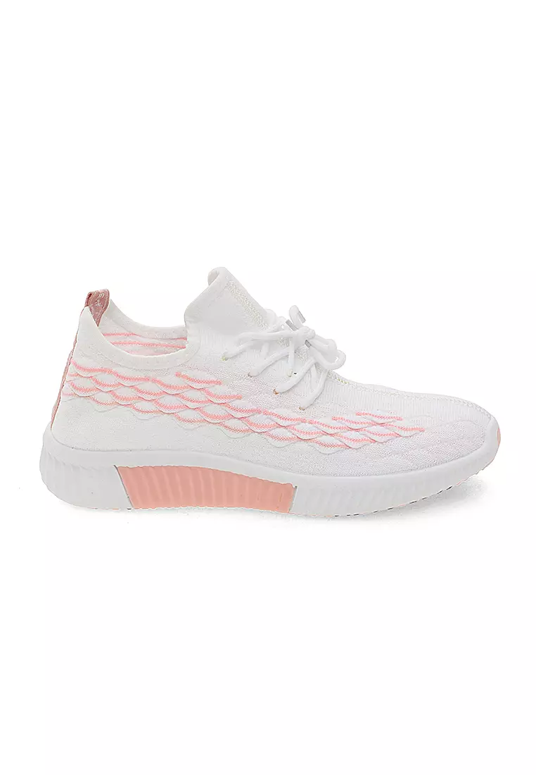Sneakers Wanita Motif Sisik Dual Tone Color Sepatu Tali Fashion Women - Pink