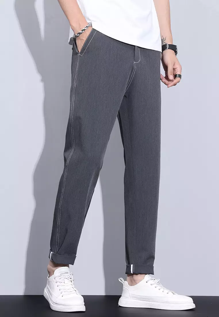 彈性腰圍修身長褲