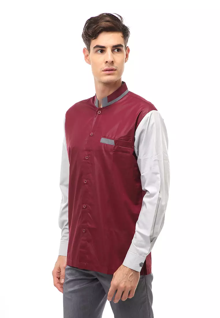 Dwan Atasan Formal Pria Kemeja Koko Skoder Motive Long Sleeve Material Cotton ORIGINAL - Maroon