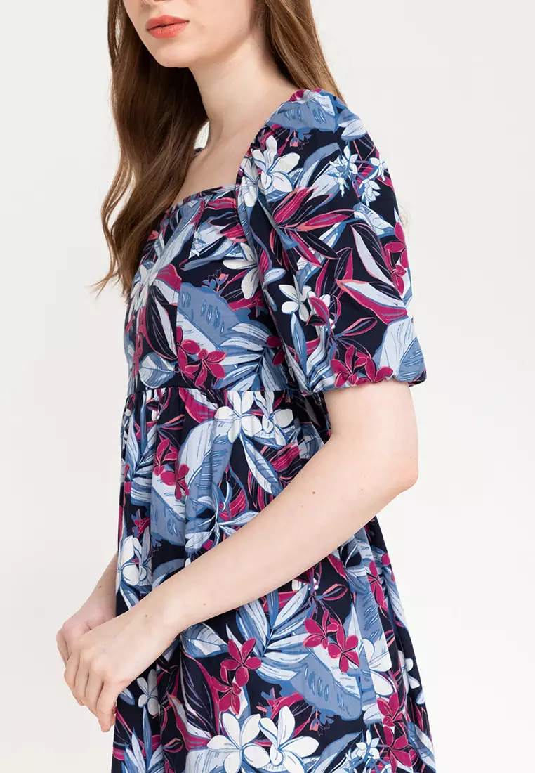 Lolita Square Neck Puff Sleeve Midi Dress