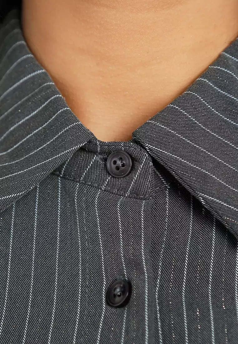 Tailored Glitter Pinstripe Button-Down Shirt