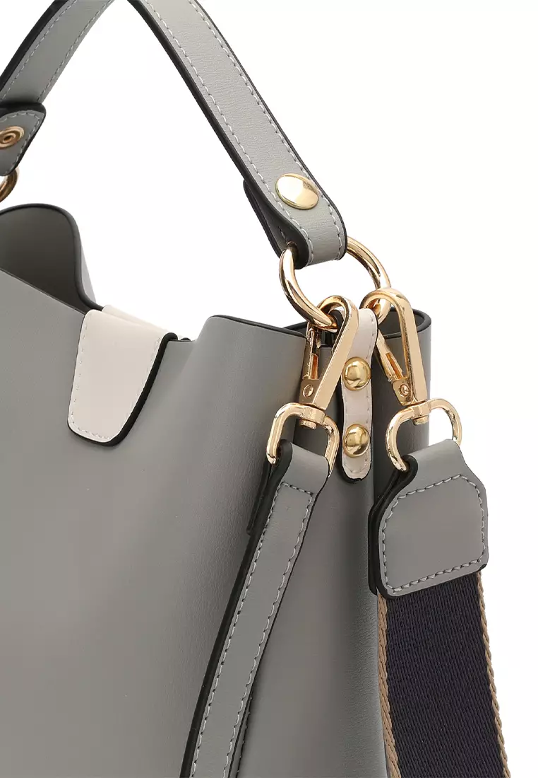 2-In-1 Top Handle Bag Sling Bag & Sling Bag (2-in-1 Tas Tangan & Tas Selempang Wanita) - Abu-Abu