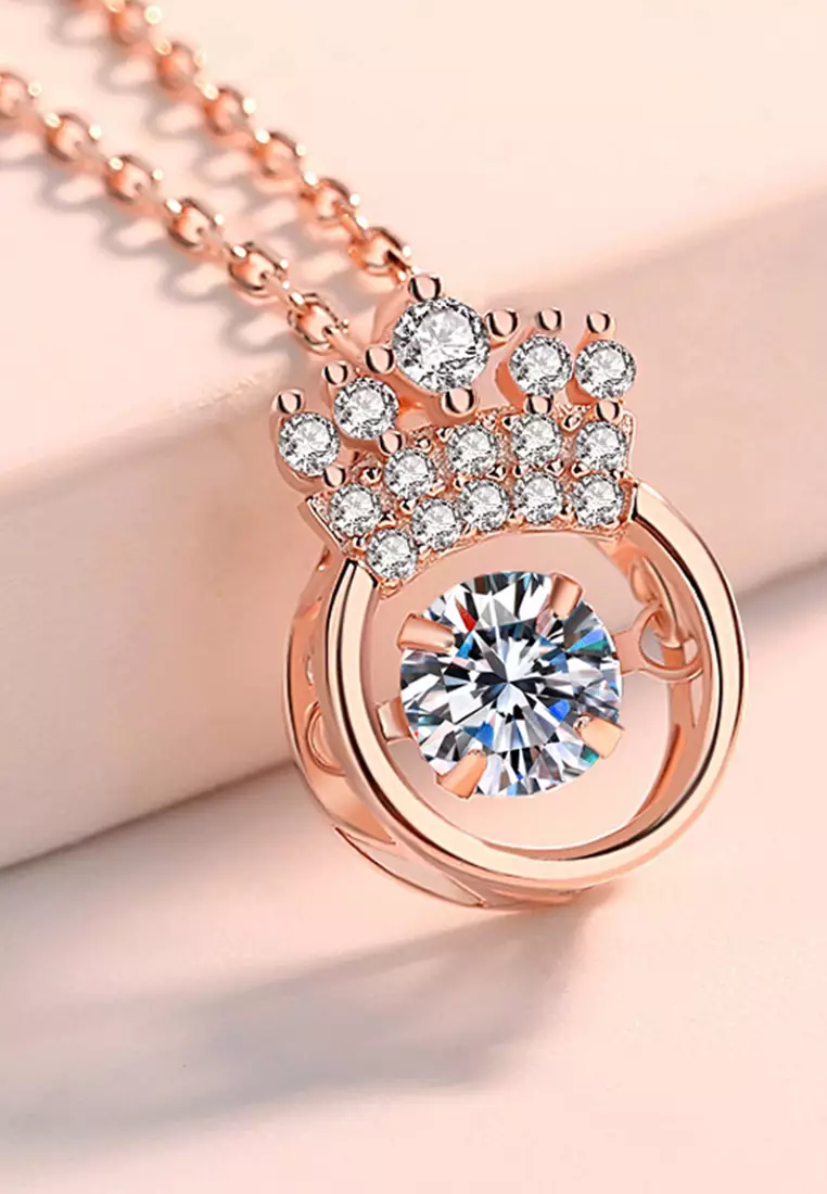 Kalung Wanita Korea Elegan Titanium Original Zircon Perhiasan Kalung Cewek rose