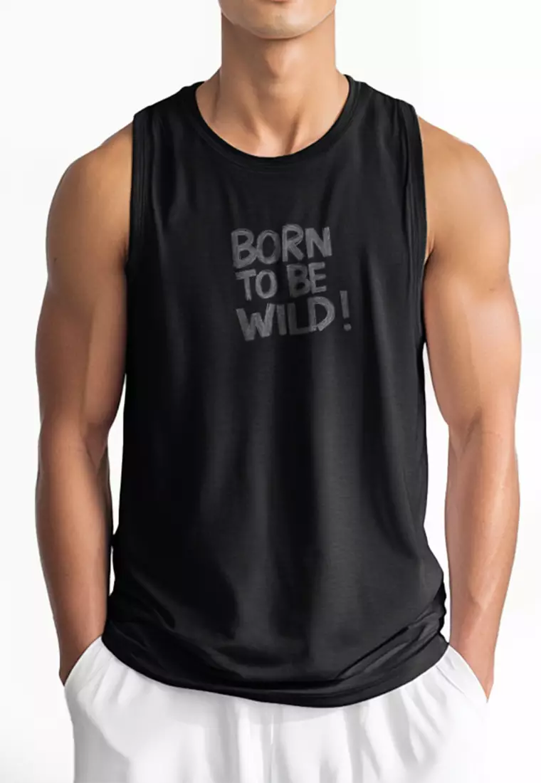 MTU79 Kaos Lekbong Singlet Pria "born to be wild" hitam