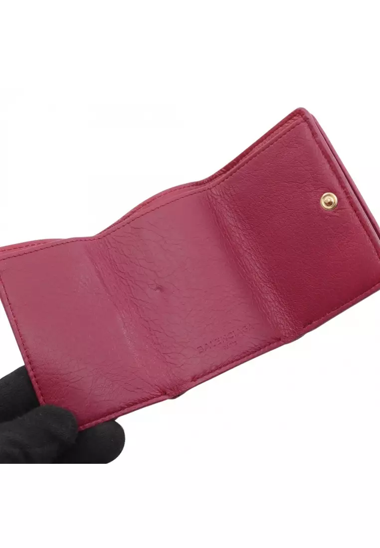 Pre-Loved BALENCIAGA classic mini wallet trifold wallet leather Pink purple