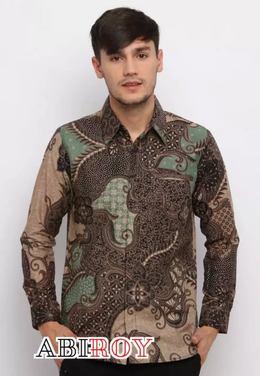 Kemeja Batik Pria Premium Slimfit Elegant Modern Lengan Panjang Trijata Ijo