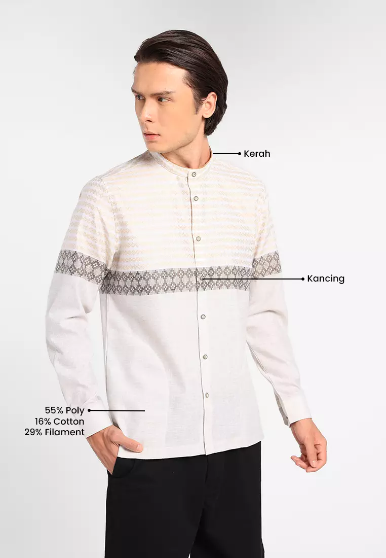 MANZONE X Adipati Dolken - Kemeja Koko Lengan Panjang Pria Ubaidah Modern Fit - Beige Warna Beige