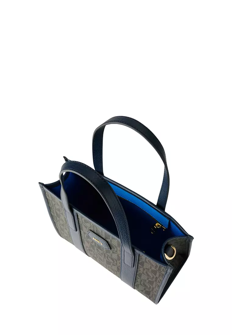 Bonia Navy Erica Small Monogram Tote Bag