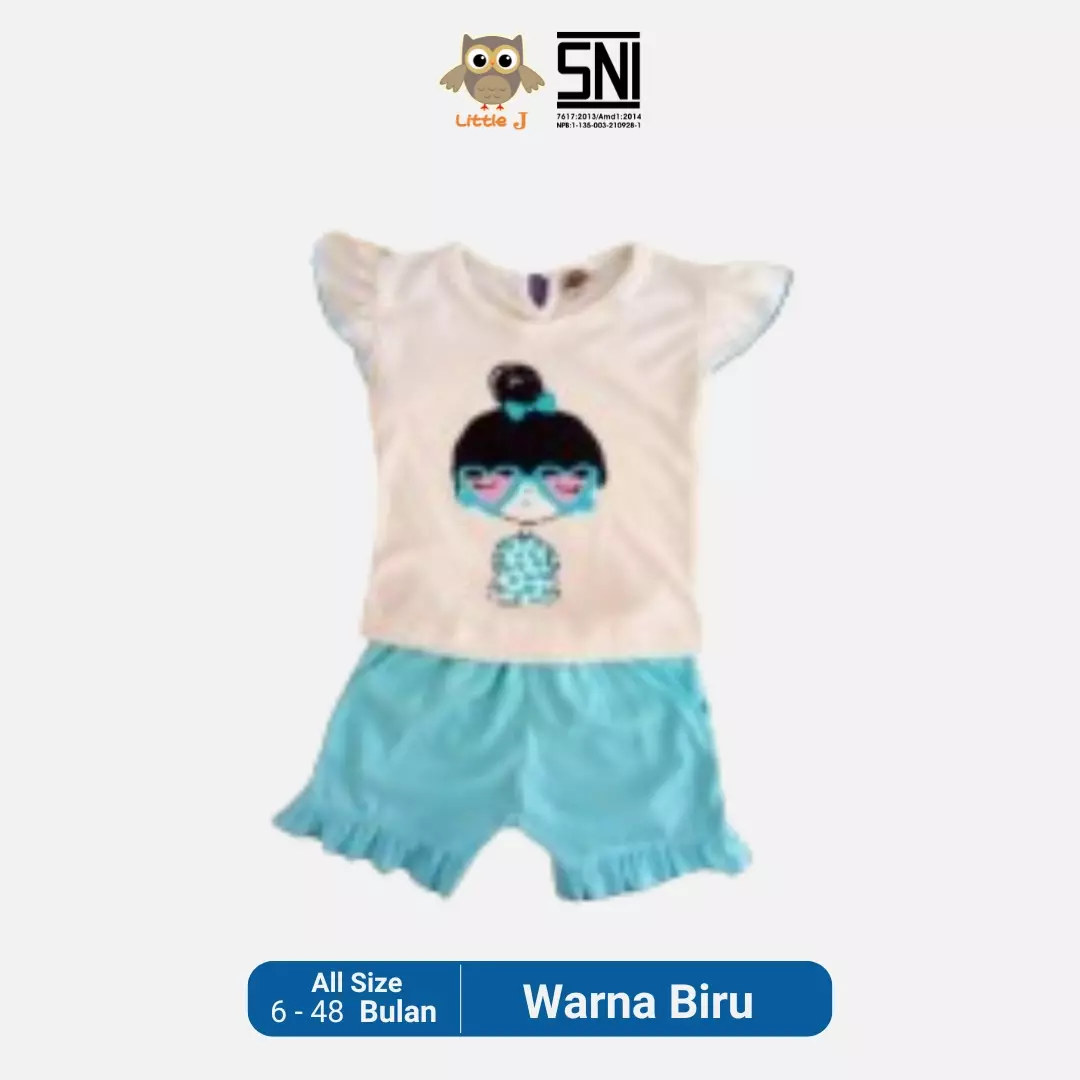 Little J Setelan Baju Anak Cewek Oblong Lengan Pendek Kaos Polos Set Celana Motif Usia 6 Bulan Hingga 48 Bulan