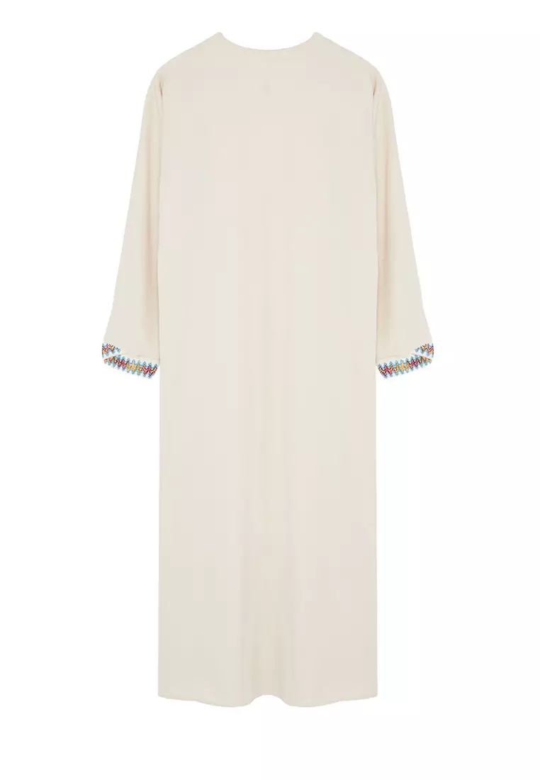 Stone Piping Detailed Woven Cape & Abaya & Kimono TCTSS24KF00033