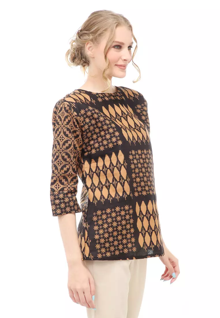 Lynelle Batik Formal Wanita Lengan 3/4 Material Cotton ORIGINAL - Brown