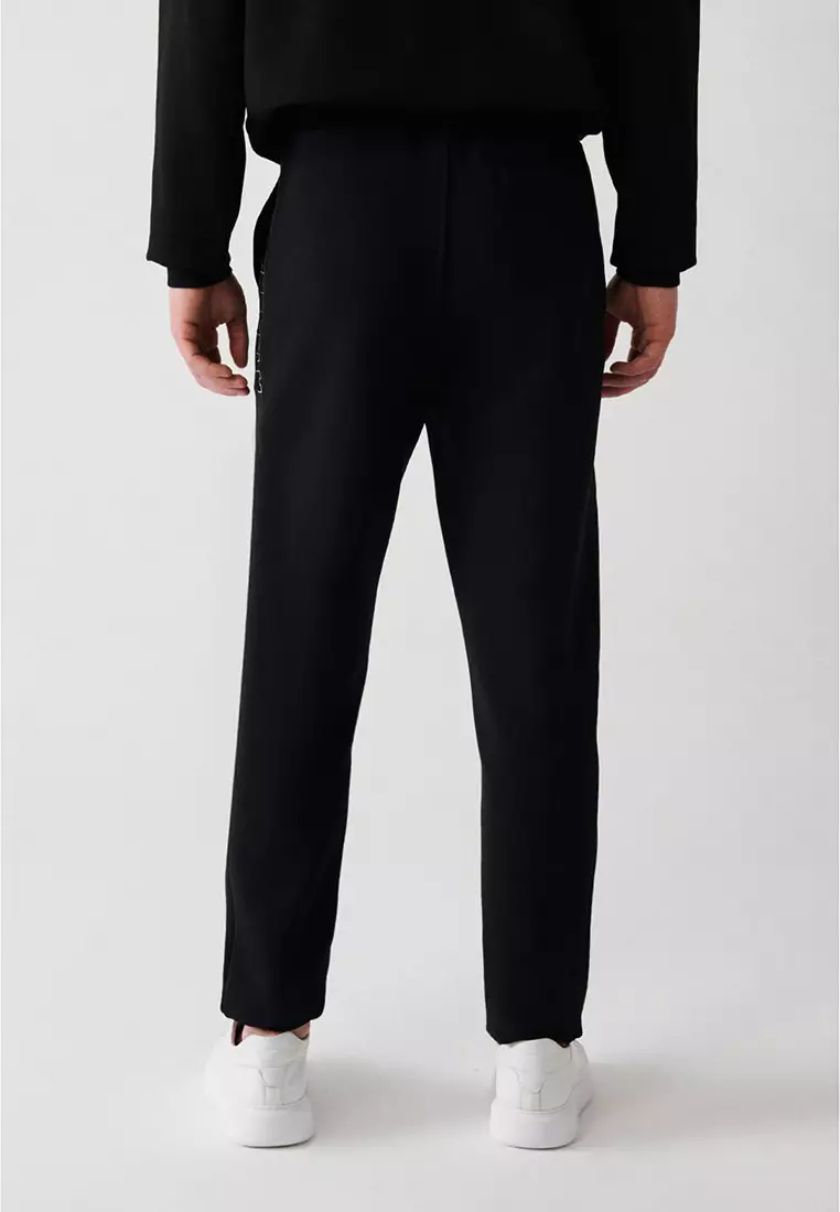 Men's Black Interlock Fabric Leg Printed Sweatpants A32Y3457