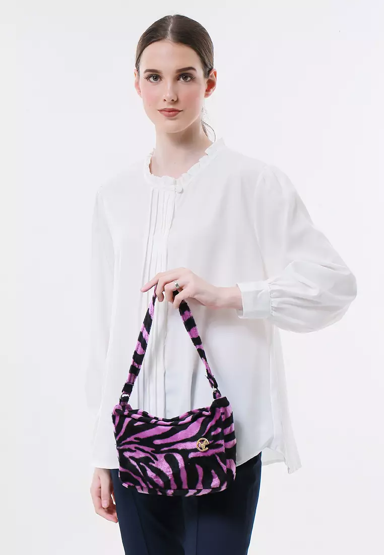 Zaskia Shoulder Bag Wanita Motif Animal Premium Quality - Harimau Ungu