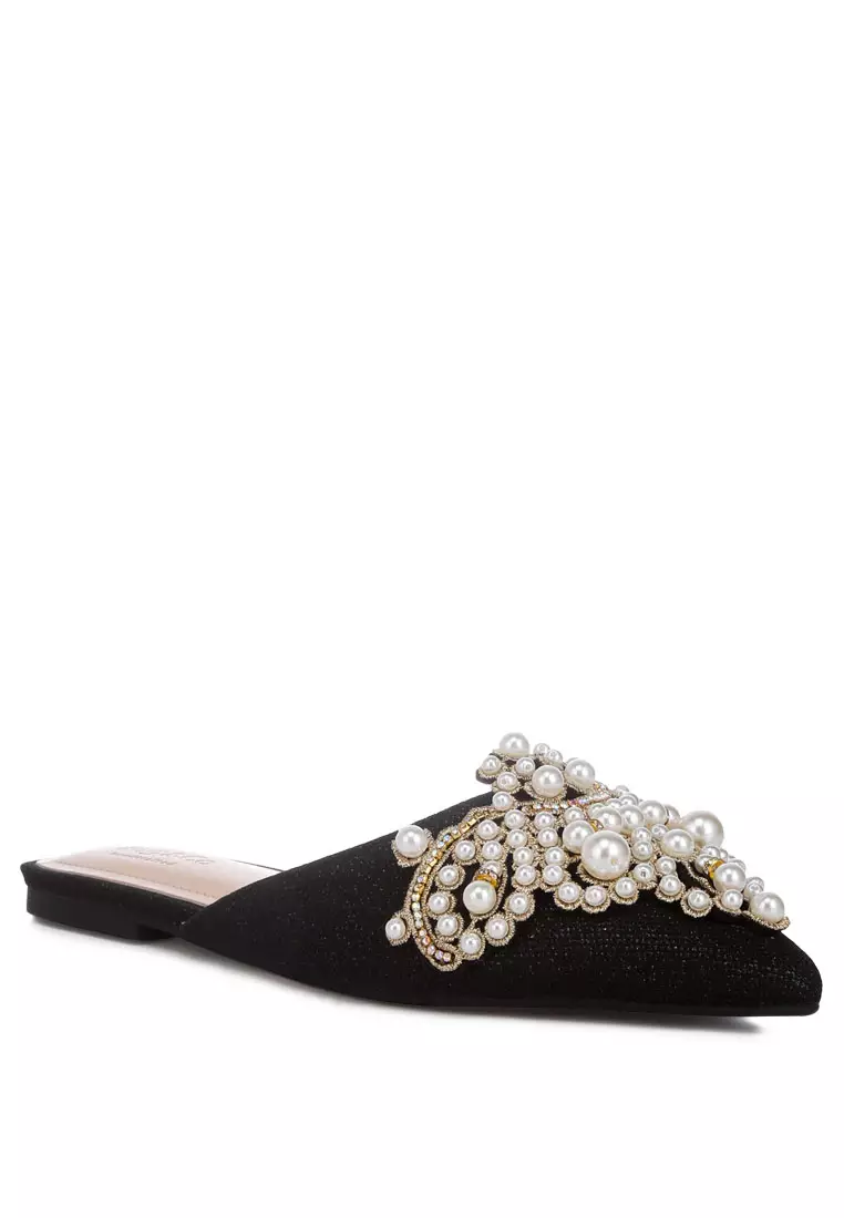 Buy Rag CO. Embellished delicate pearl Mules in Black 2024