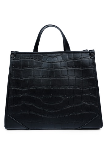 London Rag black Croco Faux Leather Hand Bag in Black 68532AC955D64BGS_1